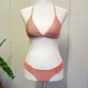 Baby Pink Macrame 2 Piece Low Cut Skimpy Coverage Bikini Small